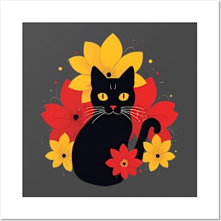 cat and flowers Posters and Art